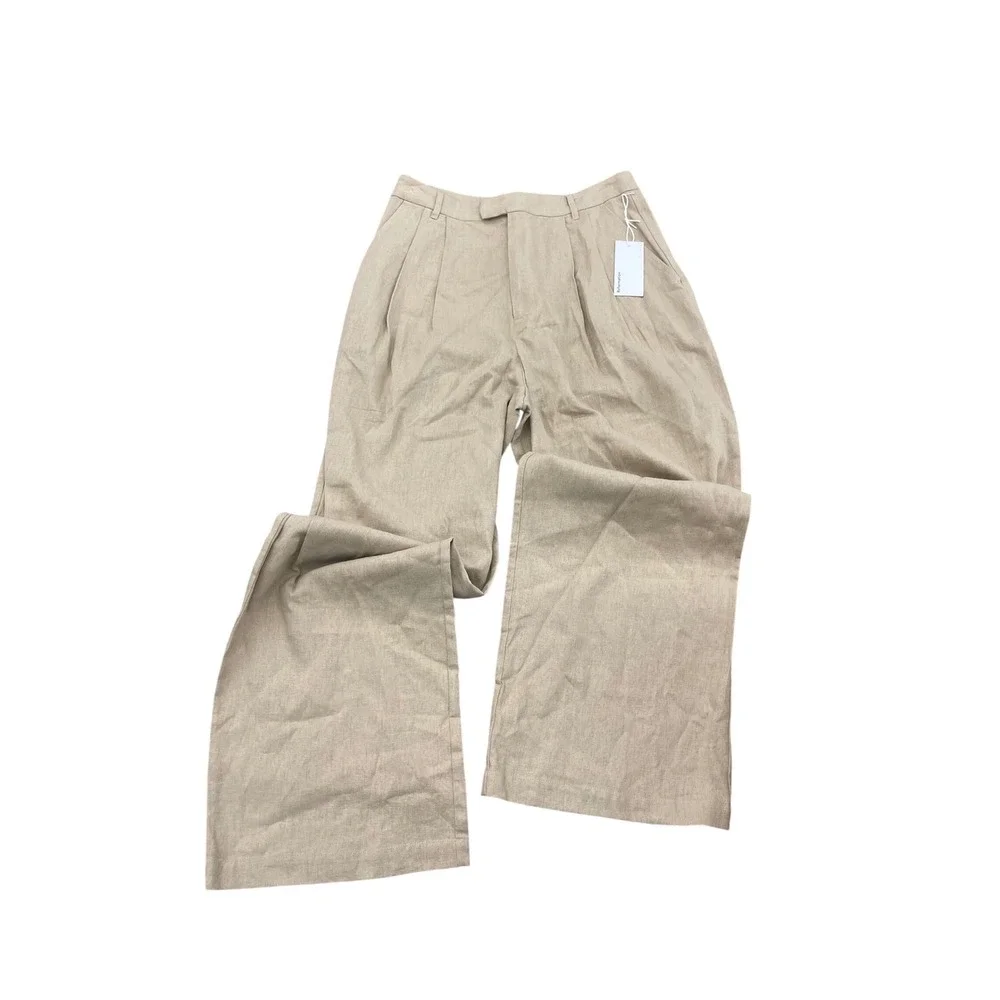 Reformation Earl Pant Taupe Linen High Waisted Wide Leg‎ Pleated Size 8 I04